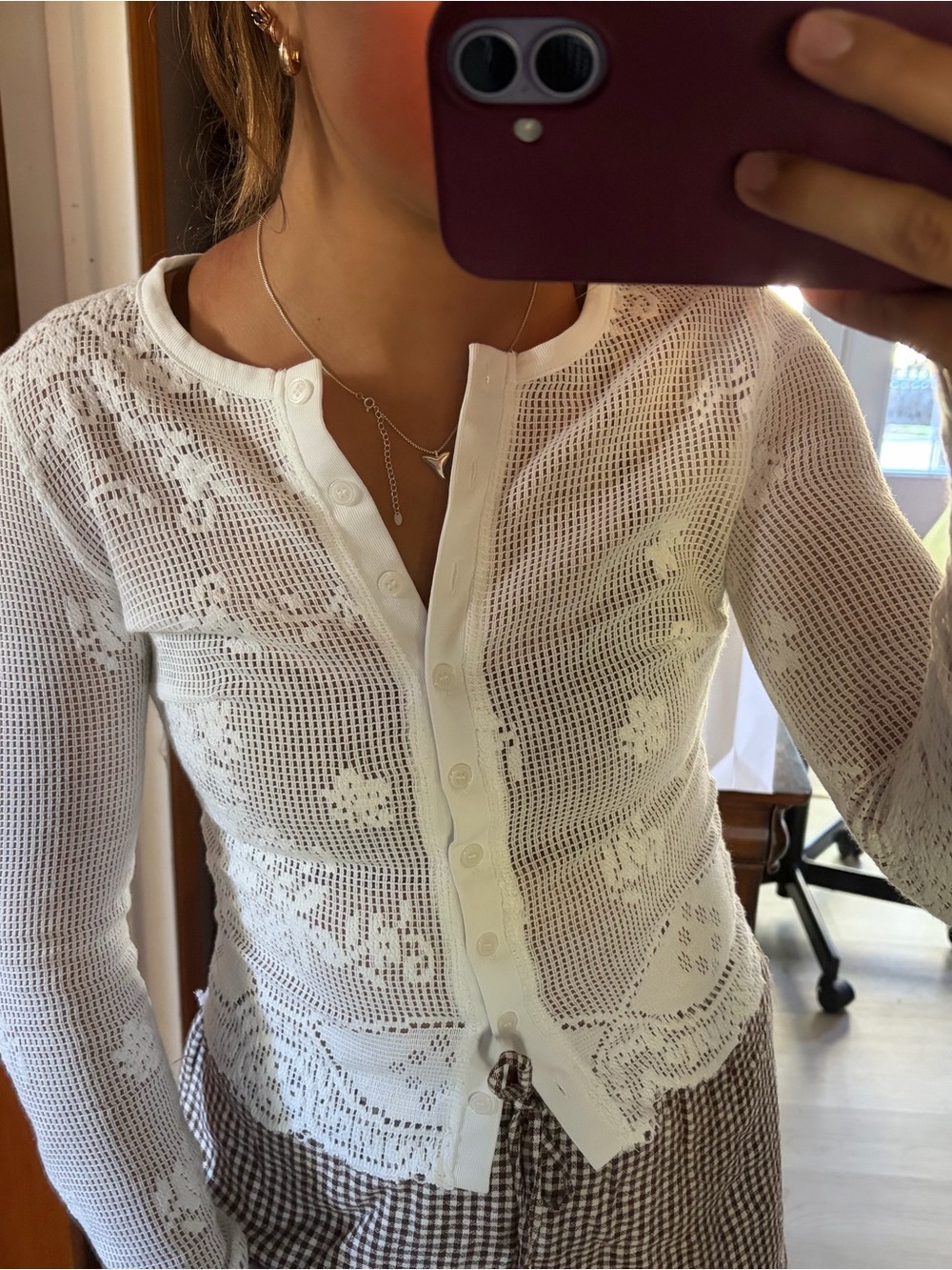 Edikted Rusa Crochet Button-Up Top